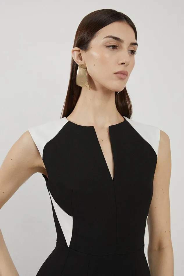 Dresses Women Karen Millen Clean Tailored Colour Block Full Skirted Midi Dress Mono