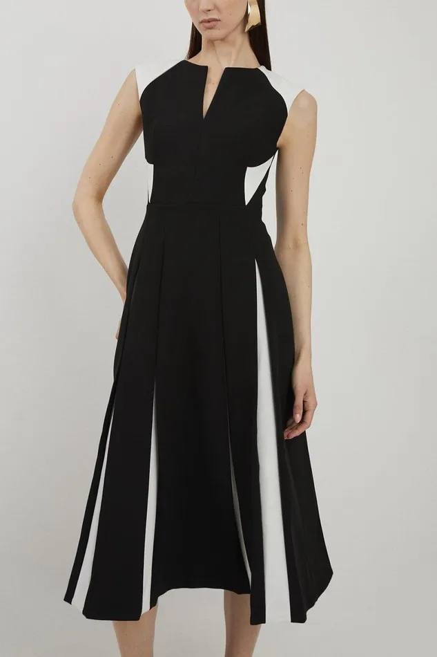 Dresses Women Karen Millen Clean Tailored Colour Block Full Skirted Midi Dress Mono