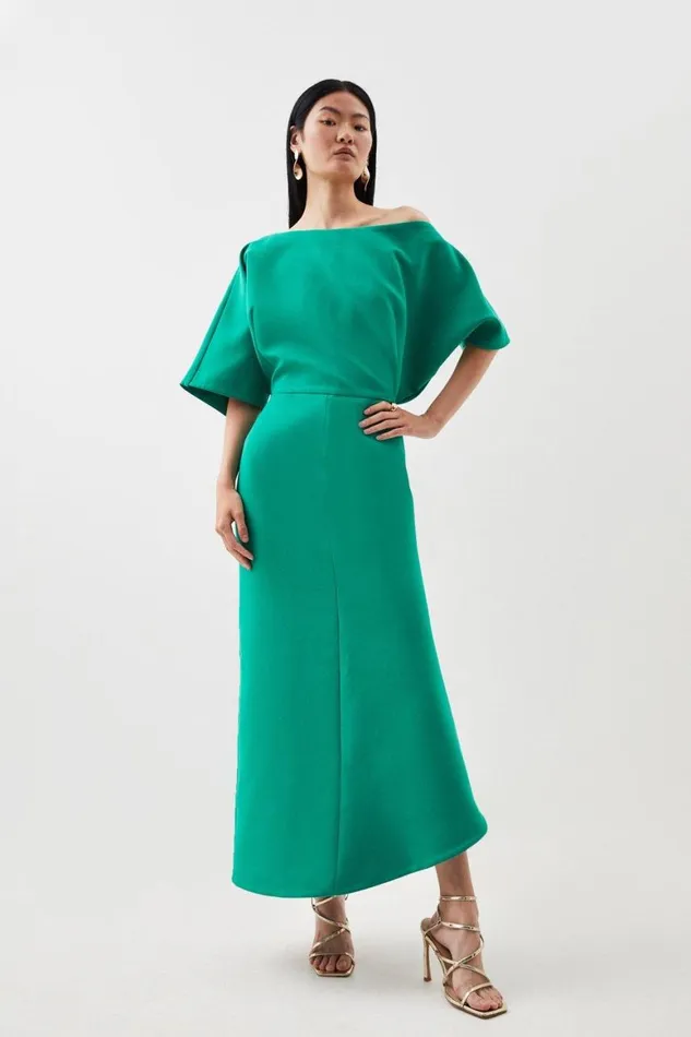 Dresses Women Karen Millen Clean Tailored Off Shoulder Short Sleeve Midi Dress Green Dresses Women Karen Millen Clean Tailored Off Shoulder Short Sleeve Midi Dress Green