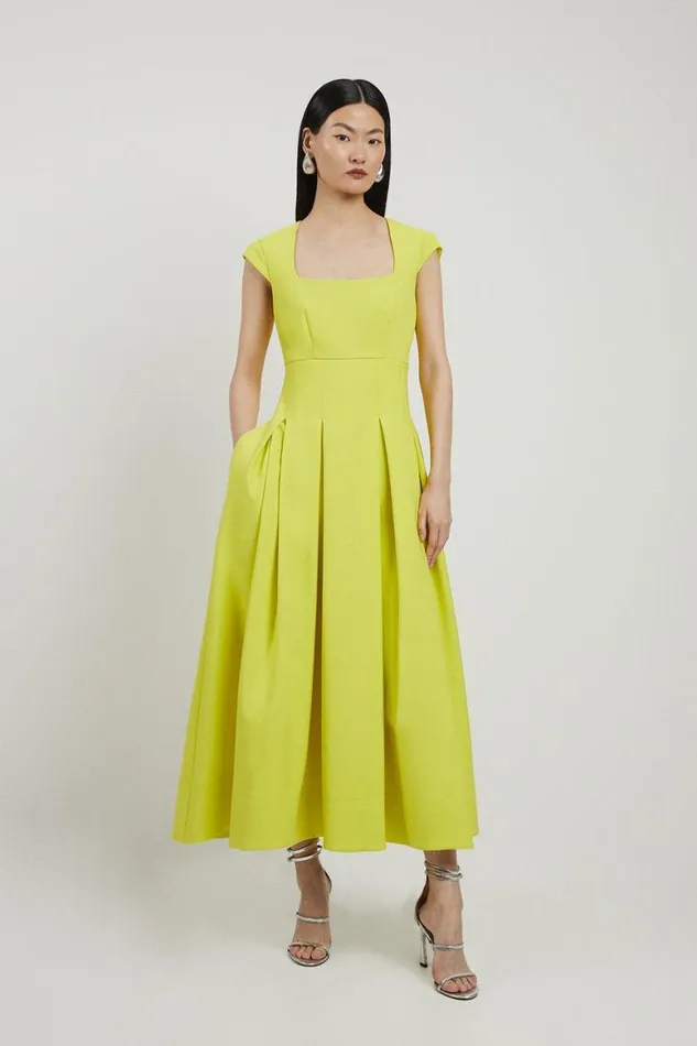 Dresses Women Karen Millen Clean Tailored Square Neck Full Skirted Midi Dress Yellow Dresses Women Karen Millen Clean Tailored Square Neck Full Skirted Midi Dress Yellow