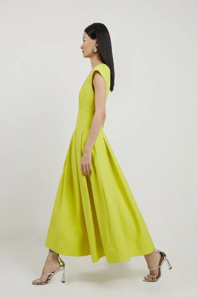 Dresses Women Karen Millen Clean Tailored Square Neck Full Skirted Midi Dress Yellow
