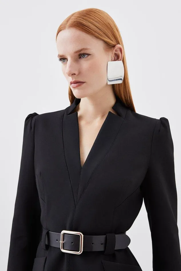 Dresses Women Karen Millen Compact Stretch Tailored Forever Belted Midi Dress Black