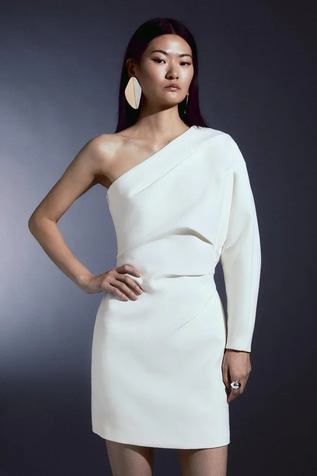Dresses Women Karen Millen Compact Stretch Tailored One Shoulder Mini Dress Ivory Dresses Women Karen Millen Compact Stretch Tailored One Shoulder Mini Dress Ivory