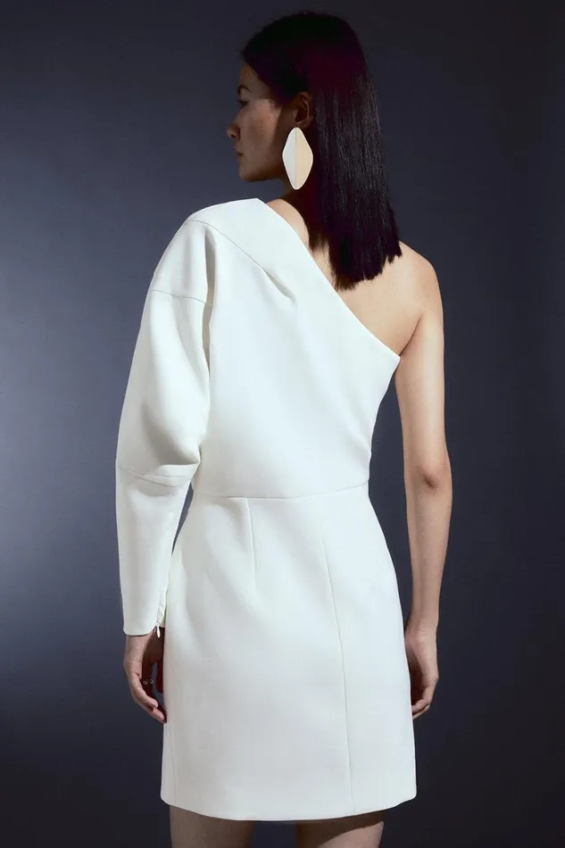 Dresses Women Karen Millen Compact Stretch Tailored One Shoulder Mini Dress Ivory