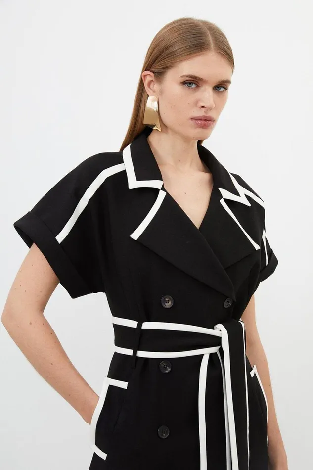 Dresses Women Karen Millen Compact Stretch Tipping Detailed Tailored Midi Dress Black