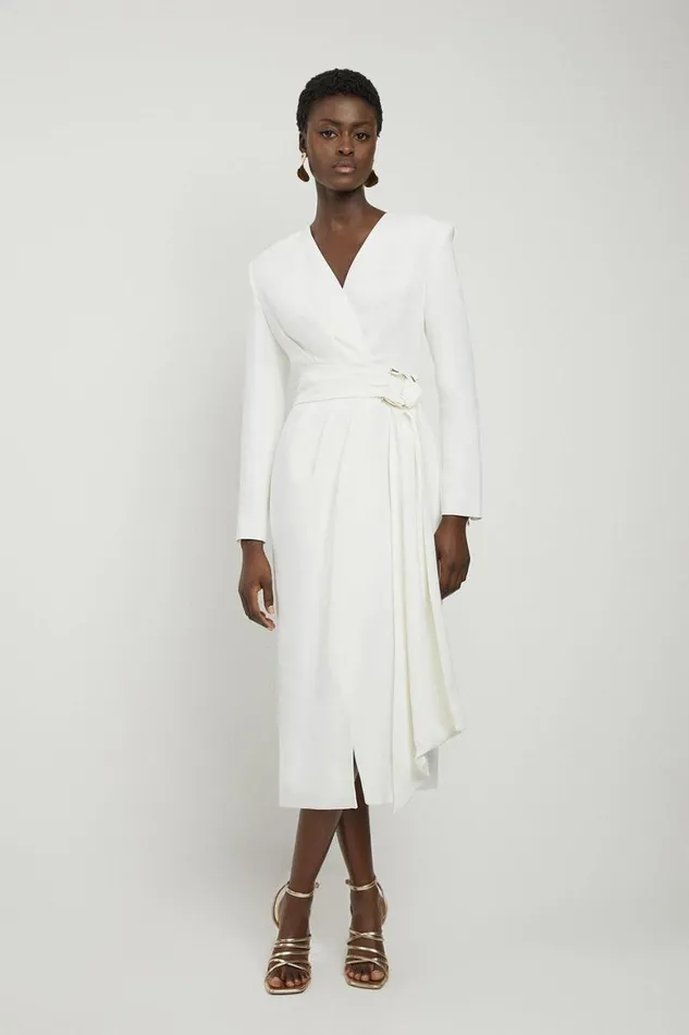 Dresses Women Karen Millen Compact Stretch Viscose Drape Waist Maxi Dress Ivory