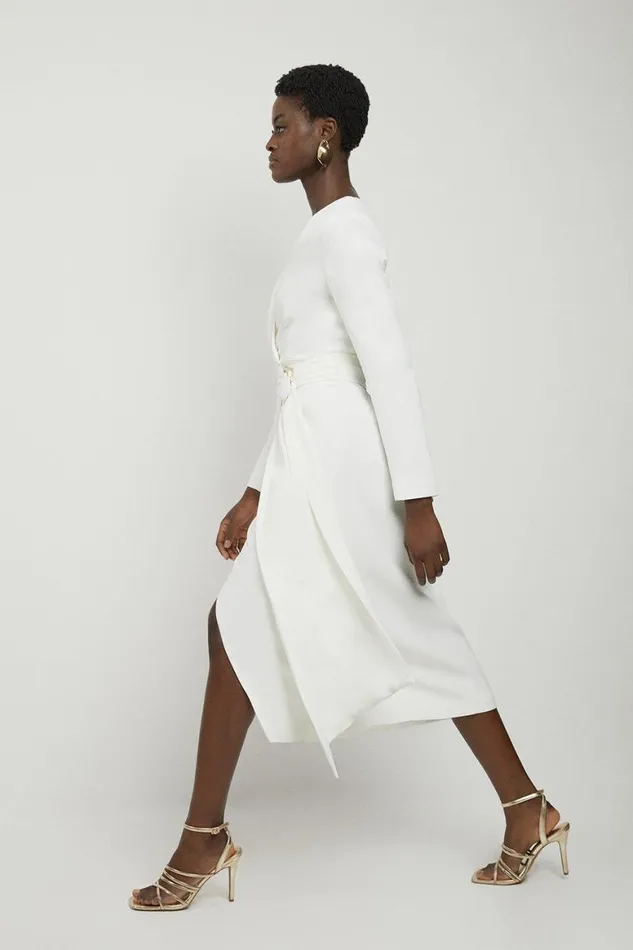 Dresses Women Karen Millen Compact Stretch Viscose Drape Waist Maxi Dress Ivory