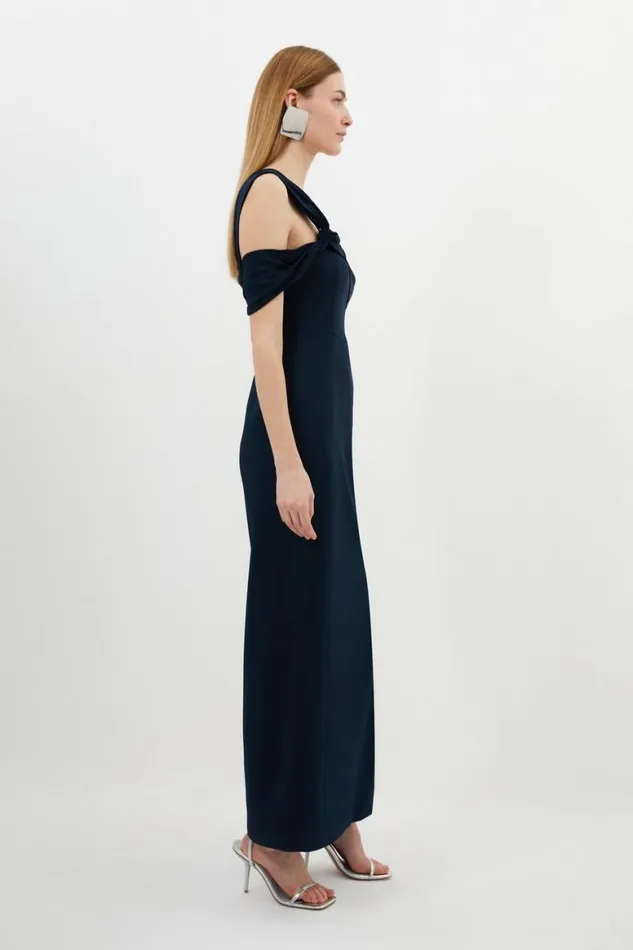 Dresses Women Karen Millen Compact Stretch Viscose Tailored One Shoulder Maxi Dress Navy