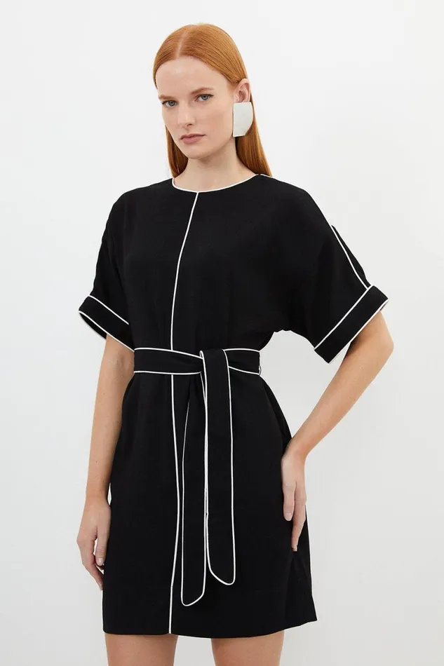 Dresses Women Karen Millen Contrast Piping Satin Back Crepe Woven Mini Dress Black Dresses Women Karen Millen Contrast Piping Satin Back Crepe Woven Mini Dress Black