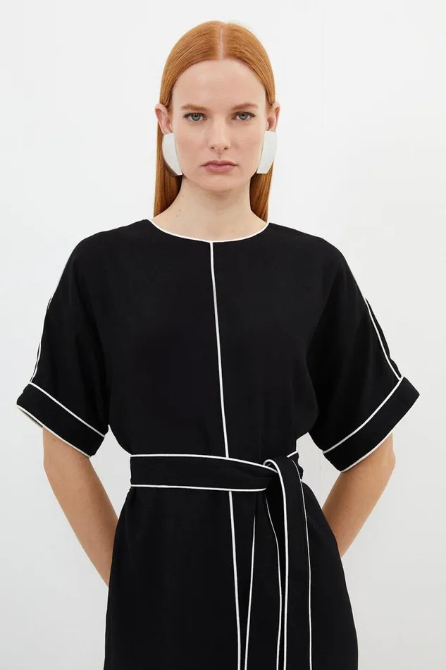Dresses Women Karen Millen Contrast Piping Satin Back Crepe Woven Mini Dress Black