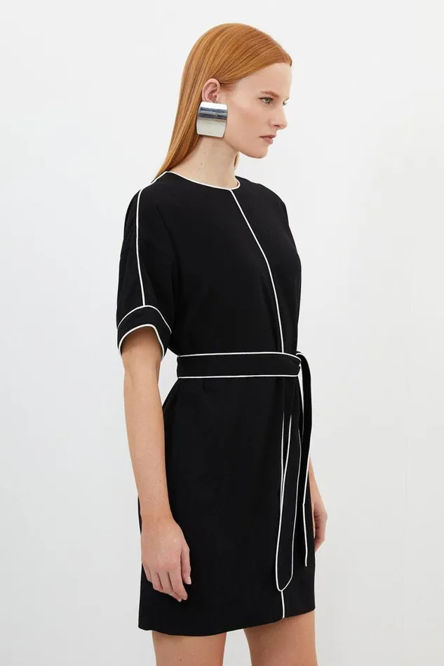 Dresses Women Karen Millen Contrast Piping Satin Back Crepe Woven Mini Dress Black