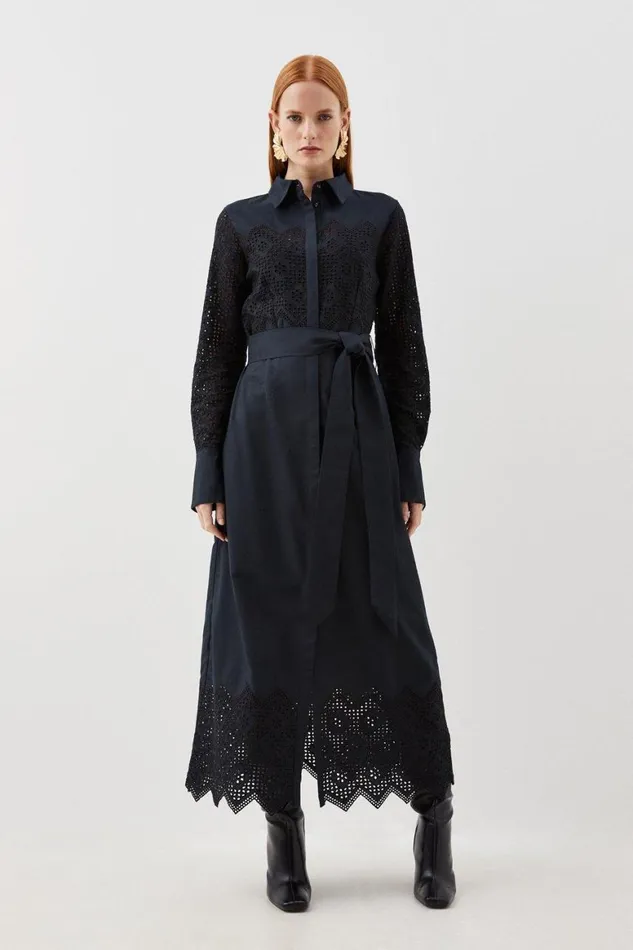 Dresses Women Karen Millen Cotton Broderie Woven Maxi Dress Navy