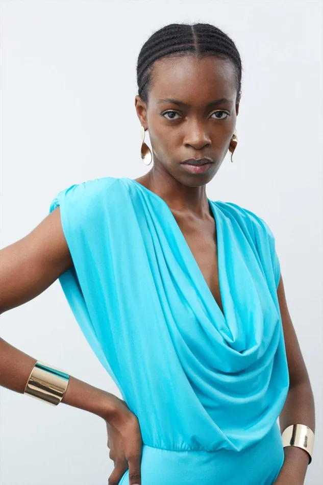 Dresses Women Karen Millen Cowl Neck Jersey Maxi Dress Aqua