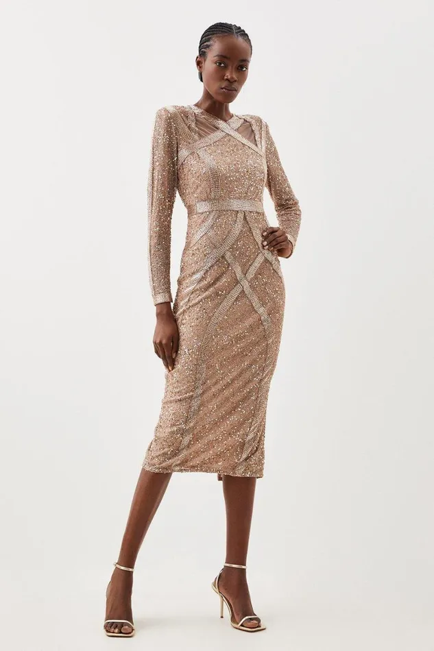 Dresses Women Karen Millen Crystal Embellished Cross Front Woven Midi Dress