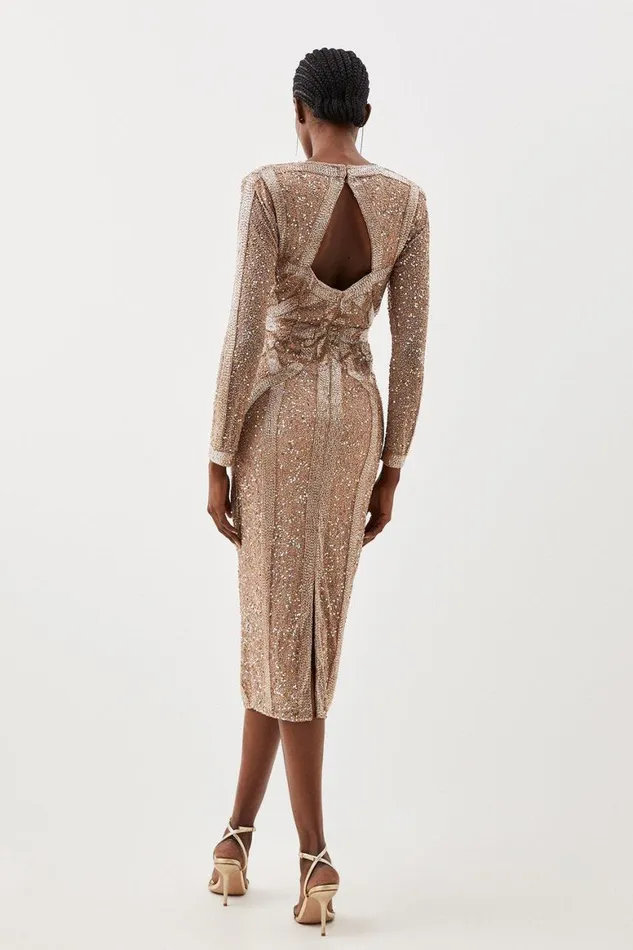 Dresses Women Karen Millen Crystal Embellished Cross Front Woven Midi Dress