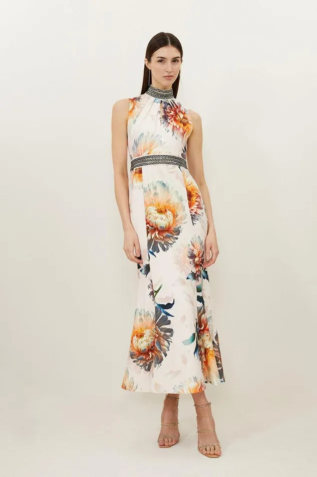Dresses Women Karen Millen Diamante Trim Rose Floral Woven Sleeveless Maxi Dress Floral Dresses Women Karen Millen Diamante Trim Rose Floral Woven Sleeveless Maxi Dress Floral