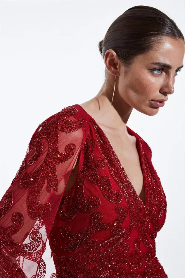 Dresses Women Karen Millen Embellished Mini Dress With Cape Red