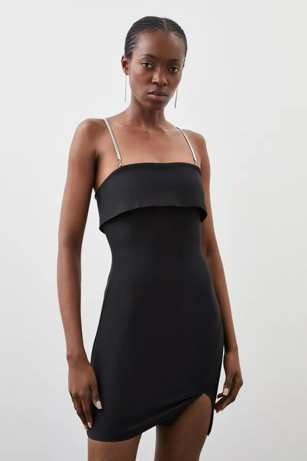Dresses Women Karen Millen Figure Form Bandage Knit Chain Strap Mini Dress Black Dresses Women Karen Millen Figure Form Bandage Knit Chain Strap Mini Dress Black