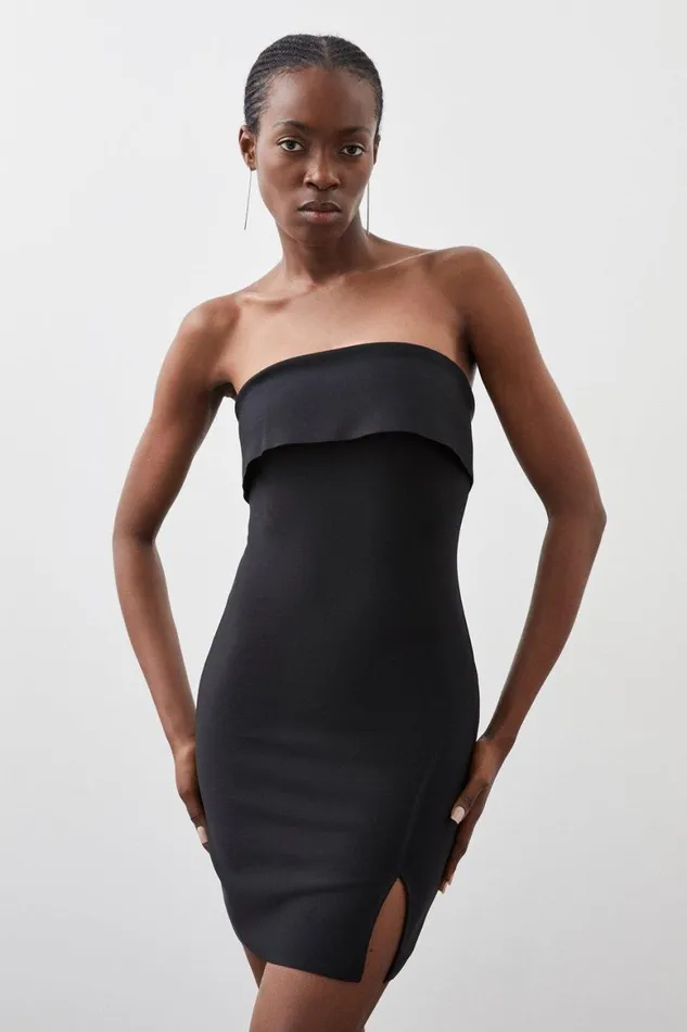Dresses Women Karen Millen Figure Form Bandage Knit Chain Strap Mini Dress Black