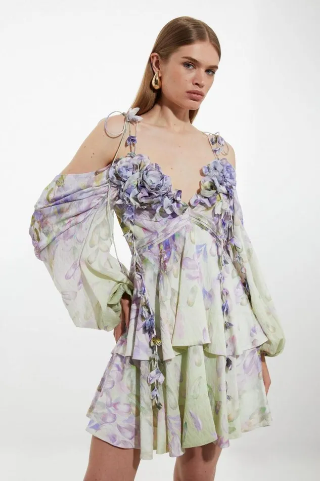 Dresses Women Karen Millen Floral Applique Woven Cold Shoulder Woven Mini Dress Lilac Dresses Women Karen Millen Floral Applique Woven Cold Shoulder Woven Mini Dress Lilac