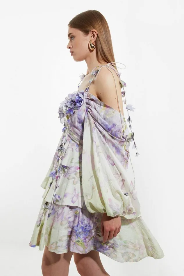 Dresses Women Karen Millen Floral Applique Woven Cold Shoulder Woven Mini Dress Lilac