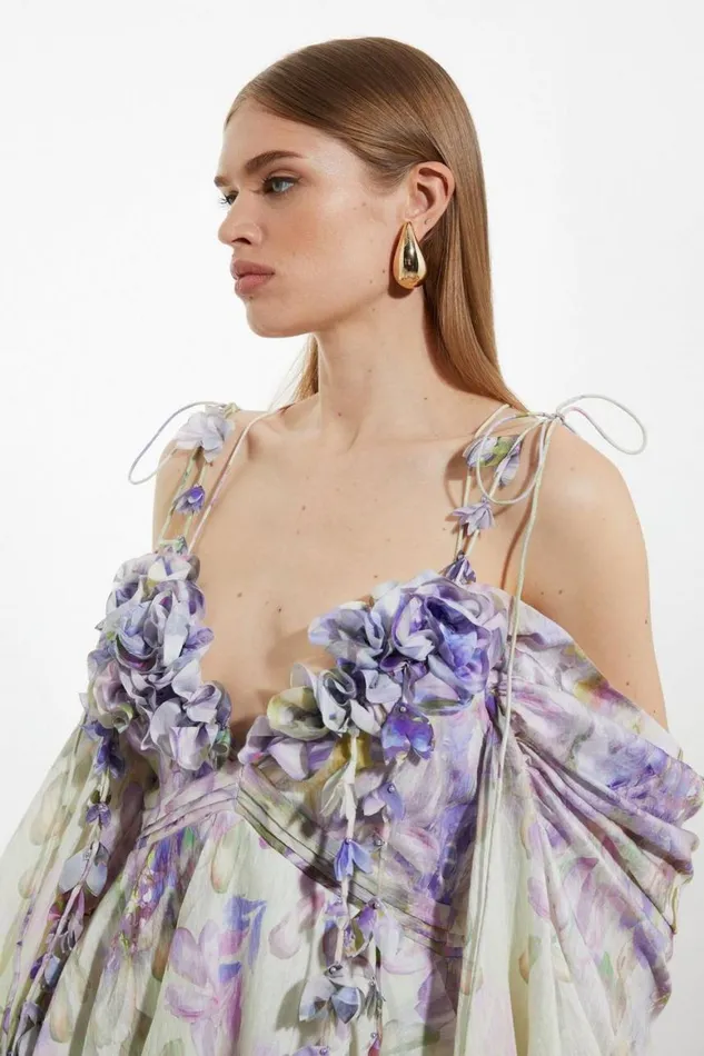 Dresses Women Karen Millen Floral Applique Woven Cold Shoulder Woven Mini Dress Lilac