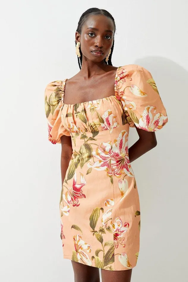 Dresses Women Karen Millen Floral Viscose Linen Woven Puff Sleeve Mini Dress Floral Dresses Women Karen Millen Floral Viscose Linen Woven Puff Sleeve Mini Dress Floral