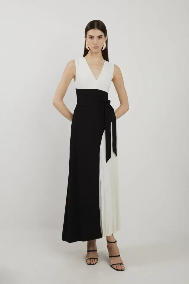 Dresses Women Karen Millen Fluid Tailored Colourblock Side Pleated Midi Dress Mono Dresses Women Karen Millen Fluid Tailored Colourblock Side Pleated Midi Dress Mono