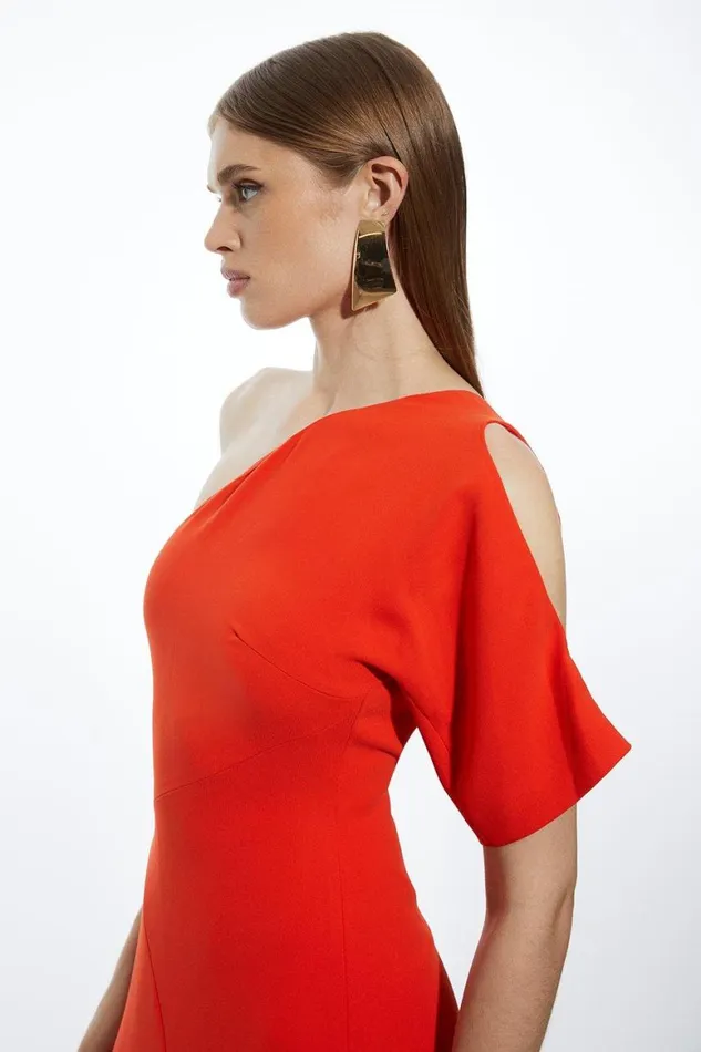 Dresses Women Karen Millen Fluid Tailored One Shoulder Asymmetric Drape Midi Dress Red