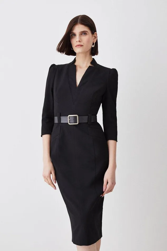 Dresses Women Karen Millen Forever Belted Midi Pencil Dress Black