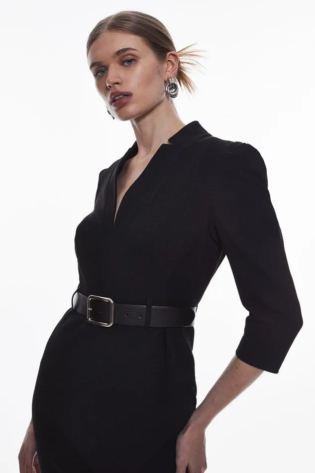 Dresses Women Karen Millen Forever Belted Split Hem Midi Dress Black