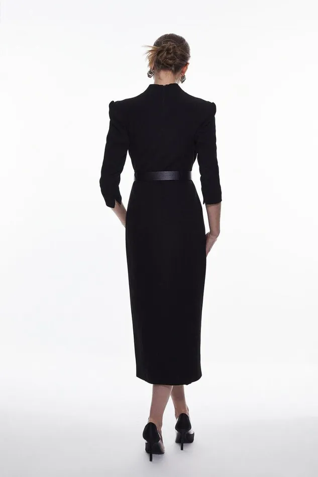 Dresses Women Karen Millen Forever Belted Split Hem Midi Dress Black