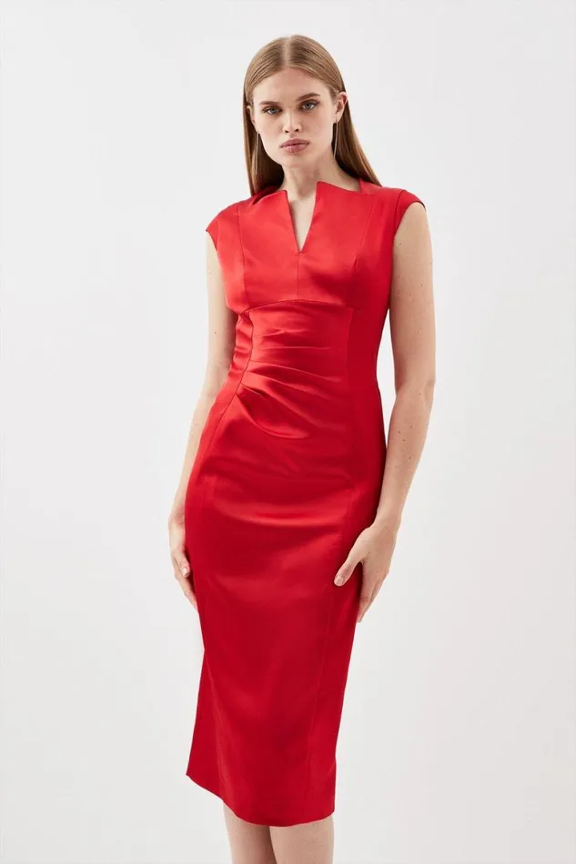 Dresses Women Karen Millen Italian Satin Envelope Neck Pencil Tailored Midi Dress Red Dresses Women Karen Millen Italian Satin Envelope Neck Pencil Tailored Midi Dress Red