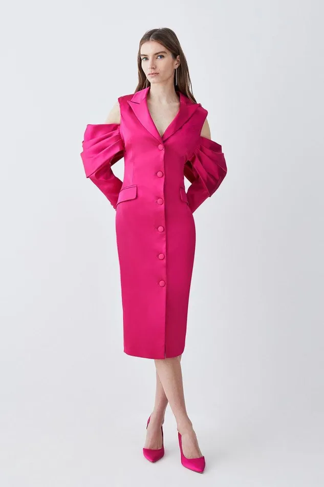 Dresses Women Karen Millen Italian Structured Drape Sleeve Detail Tailored Midi Dress Magenta Dresses Women Karen Millen Italian Structured Drape Sleeve Detail Tailored Midi Dress Magenta