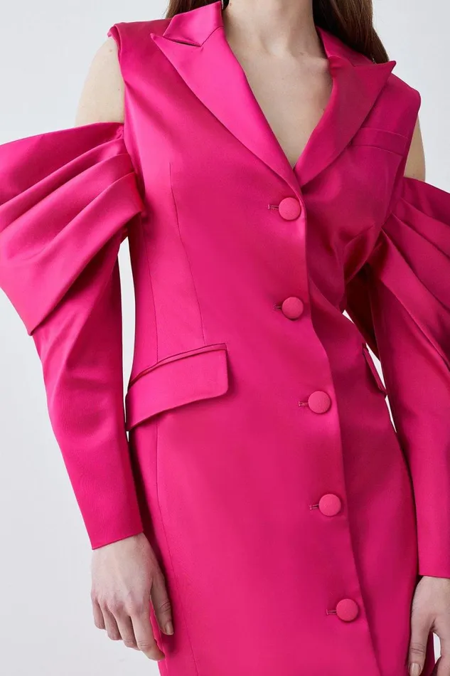 Dresses Women Karen Millen Italian Structured Drape Sleeve Detail Tailored Midi Dress Magenta