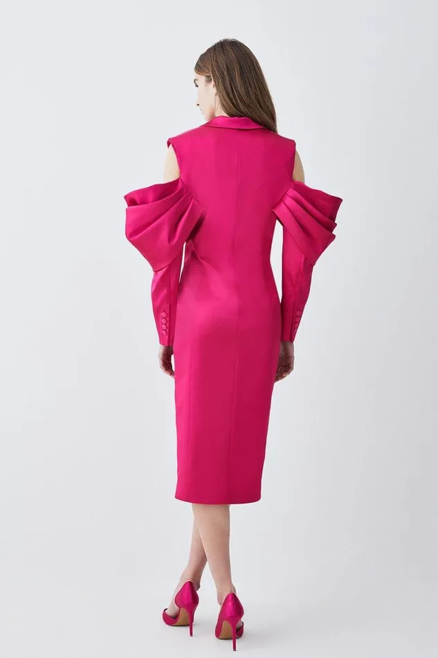 Dresses Women Karen Millen Italian Structured Drape Sleeve Detail Tailored Midi Dress Magenta