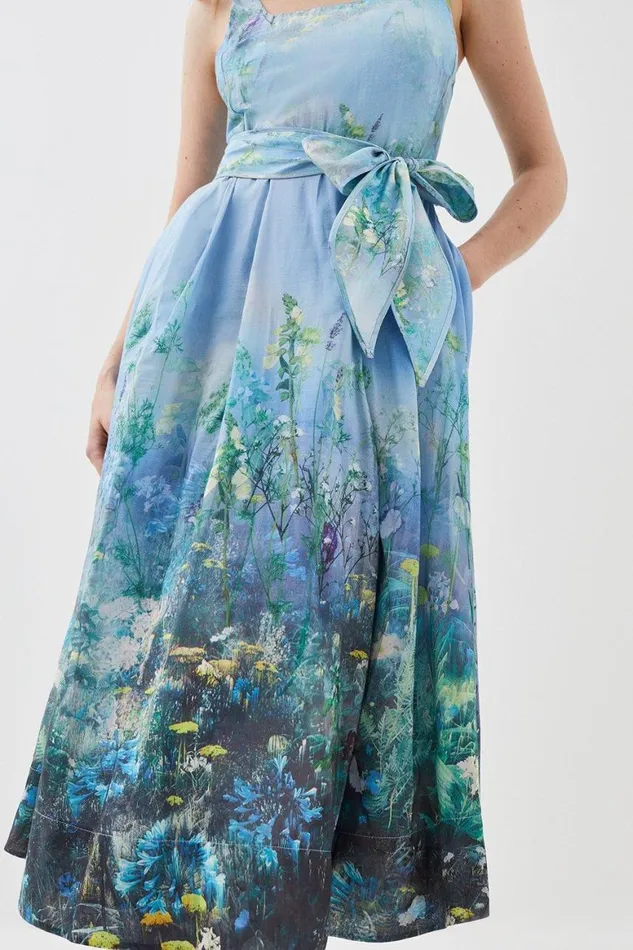 Dresses Women Karen Millen Lydia Millen Tall Cotton Scenic Floral Strappy Maxi Dress