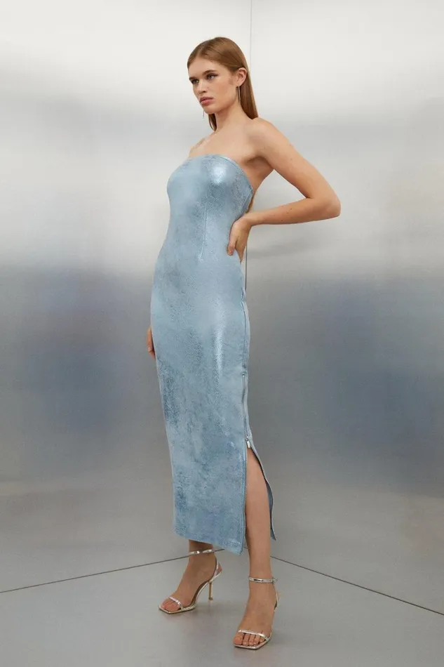 Dresses Women Karen Millen Metallic Ponte Bandeau Dress