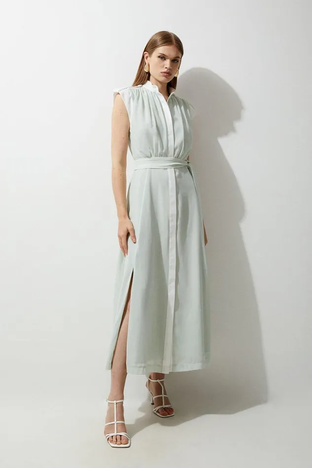 Dresses Women Karen Millen Military Mono Sleeveless Belted Woven Midi Dress Sage Dresses Women Karen Millen Military Mono Sleeveless Belted Woven Midi Dress Sage
