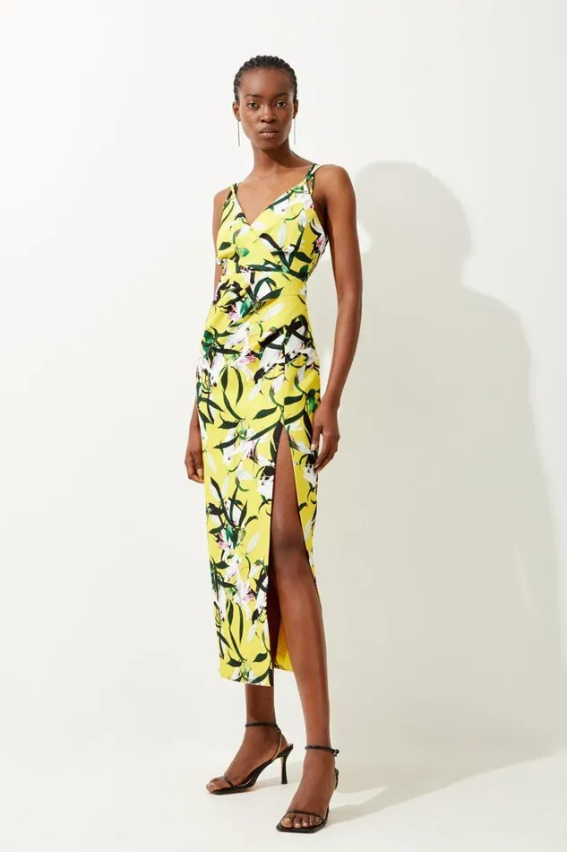 Dresses Women Karen Millen Neon Lilly Print Strappy Tailored Maxi Dress Multi
