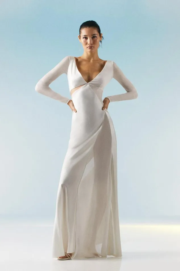 Dresses Women Karen Millen OOTO Sheer Panelled Long Sleeve Woven Maxi Dress Ivory Dresses Women Karen Millen OOTO Sheer Panelled Long Sleeve Woven Maxi Dress Ivory