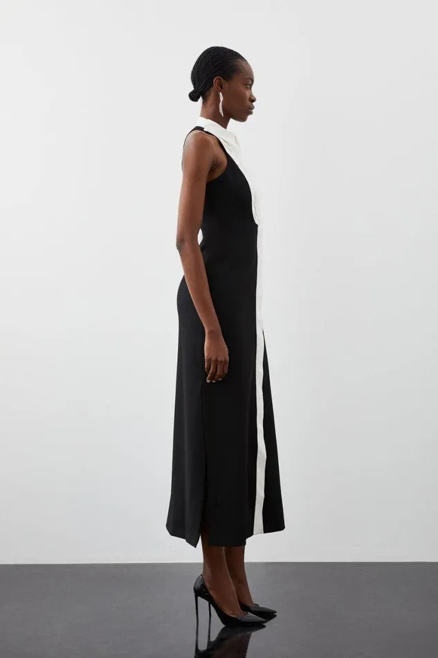 Dresses Women Karen Millen Petite Compact Stretch Tuxedo Halter Neck Maxi Dress Black