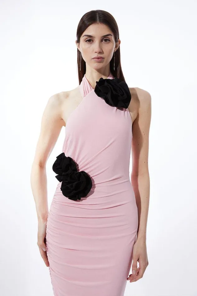 Dresses Women Karen Millen Petite Contrast Jersey Rosette Maxi Dress Pink