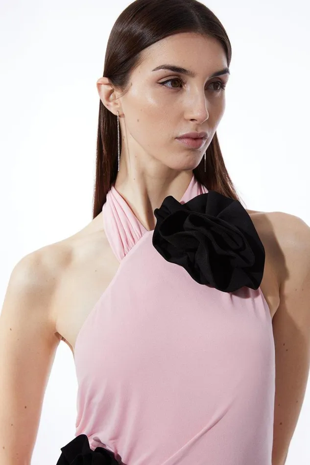 Dresses Women Karen Millen Petite Contrast Jersey Rosette Maxi Dress Pink