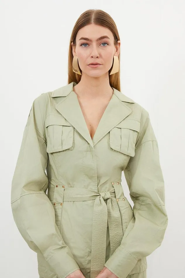 Dresses Women Karen Millen Petite Cotton Sateen Woven Maxi Shirt Dress Khaki