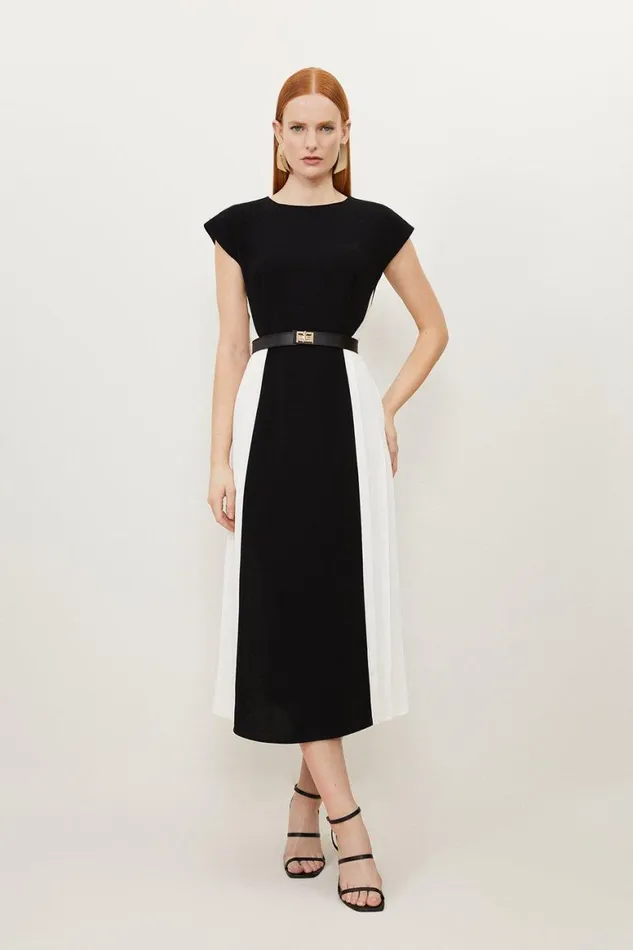 Dresses Women Karen Millen Petite Fluid Tailored Contrast Pleated Panel Skirt Midi Dress Mono Dresses Women Karen Millen Petite Fluid Tailored Contrast Pleated Panel Skirt Midi Dress Mono