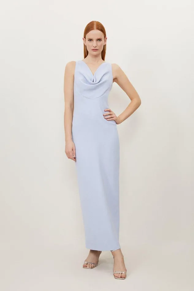 Dresses Women Karen Millen Petite Fluid Tailored Cowl Neck Backless Maxi Dress Pale Blue Dresses Women Karen Millen Petite Fluid Tailored Cowl Neck Backless Maxi Dress Pale Blue