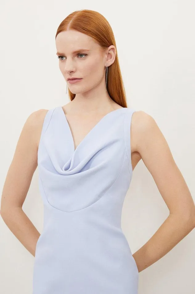 Dresses Women Karen Millen Petite Fluid Tailored Cowl Neck Backless Maxi Dress Pale Blue