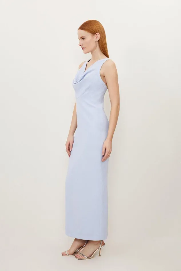 Dresses Women Karen Millen Petite Fluid Tailored Cowl Neck Backless Maxi Dress Pale Blue