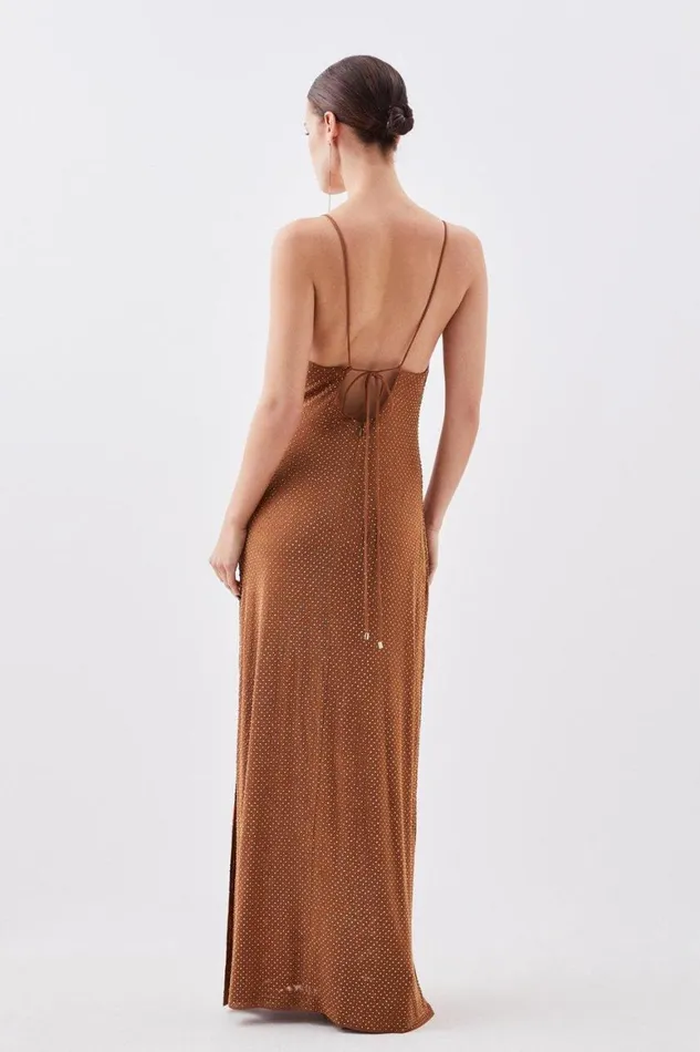 Dresses Women Karen Millen Petite Jersey Embellished Strappy Maxi Dress Gold